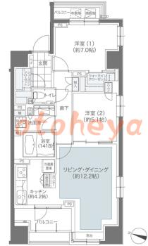防音室のある楽器可 賃貸物件 2 LDK 28.8万円の図面１