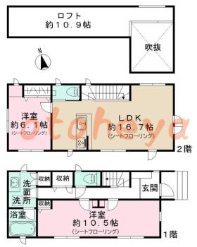 防音室のある楽器可 賃貸物件 2 LDK 40万円の図面１