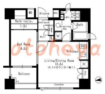 防音室のある楽器可 賃貸物件 1 LDK 15.2万円の図面１