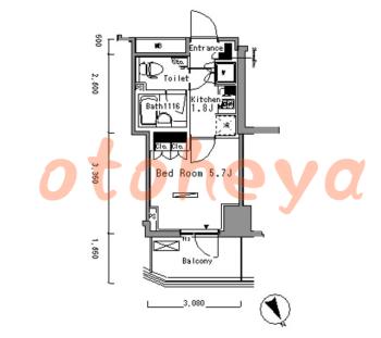 防音室のある楽器可 賃貸物件 1 K 9.5万円の図面１