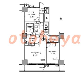 楽器可の賃貸物件 2 LDK 27万円の図面１