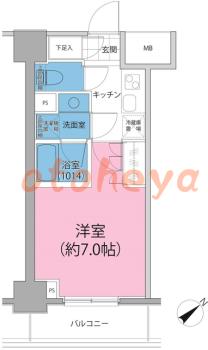 防音室のある楽器可 賃貸物件 1 K 8.1万円の図面１