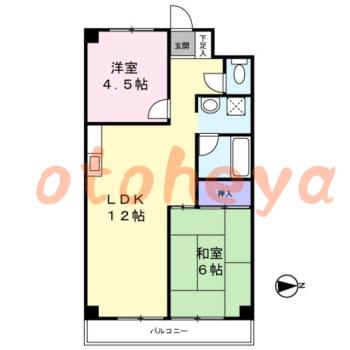 防音室のある楽器可 賃貸物件 2 LDK 8万円の図面１
