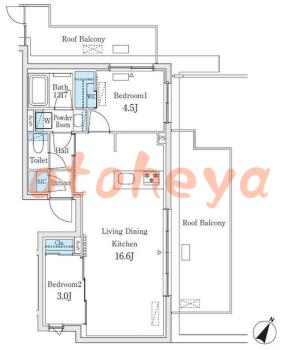 楽器可の賃貸物件 2 LDK 25.2万円の図面１