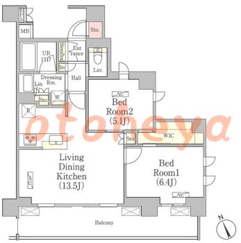 防音室のある楽器可 賃貸物件 2 LDK 19万円の図面１