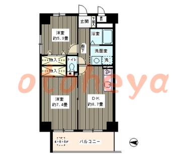 防音室のある楽器可 賃貸物件 2 DK 13.5万円の図面１