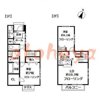 グランドピアノ可の賃貸物件 2 LDK 20.5万円の図面１