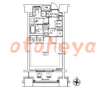 楽器可の賃貸物件 1 K 15.9万円の図面１