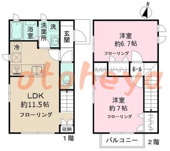 防音室のある楽器可 賃貸物件 2 LDK 15.7万円の図面１