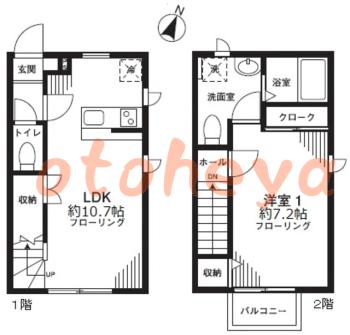 防音室のある楽器可 賃貸物件 1 LDK 9万円の図面１