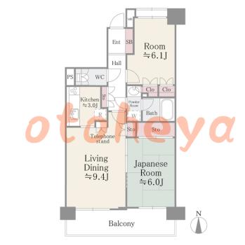 楽器可の賃貸物件 2 LDK 15.1万円の図面１