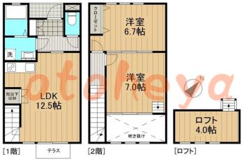防音室のある楽器可 賃貸物件 2 LDK 9.5万円の図面１