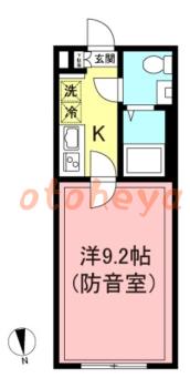 楽器可の賃貸物件 1 K 9万円の図面１