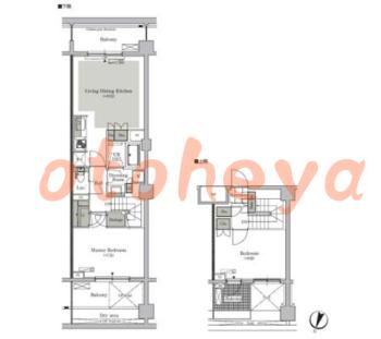楽器可の賃貸物件 2 LDK 21万円の図面１