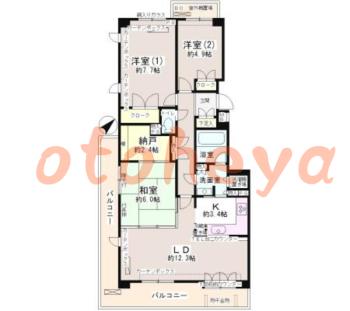 防音室のある楽器可 賃貸物件 3 LDK 23.8万円の図面１