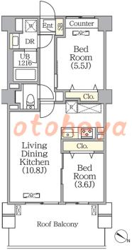 楽器可の賃貸物件 2 LDK 22.3万円の図面１