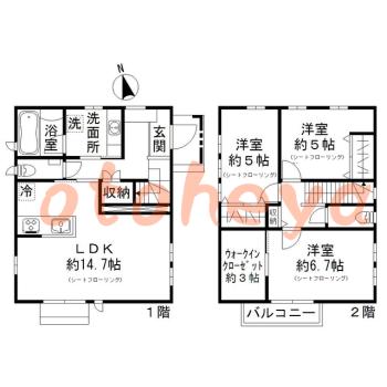 楽器可の賃貸物件 3 LDK 30.5万円の図面１