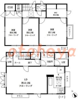 グランドピアノ可の賃貸物件 3 LDK 23万円の図面１
