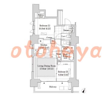 楽器可の賃貸物件 2 LDK 33.8万円の図面１