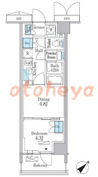楽器可の賃貸物件 1 DK 14万円の図面１
