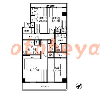 防音室のある楽器可 賃貸物件 3 LDK 16万円の図面１