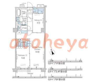 防音室のある楽器可 賃貸物件 2 LDK 23万円の図面１