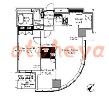 楽器可の賃貸物件 2 LDK 42万円の図面１