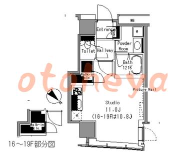 グランドピアノ可の賃貸物件 1 K 16.2万円の図面１