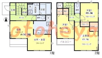 楽器可の賃貸物件 3 LDK 22万円の図面１