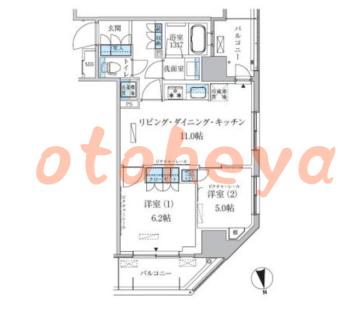 防音室のある楽器可 賃貸物件 2 LDK 20万円の図面１