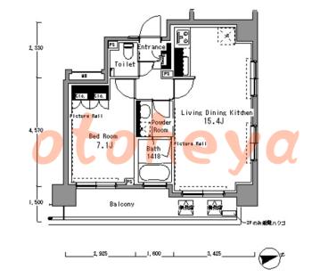 楽器可の賃貸物件 1 LDK 26万円の図面１