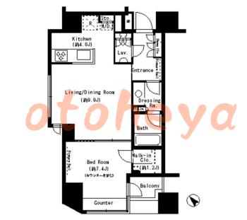 楽器可の賃貸物件 1 LDK 28.5万円の図面１