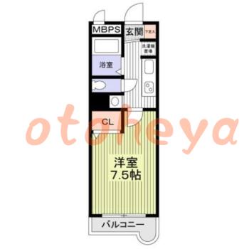 防音室のある楽器可 賃貸物件 1 K 7.8万円の図面１