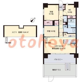 グランドピアノ可の賃貸物件 2 SLDK 17.4万円の図面１