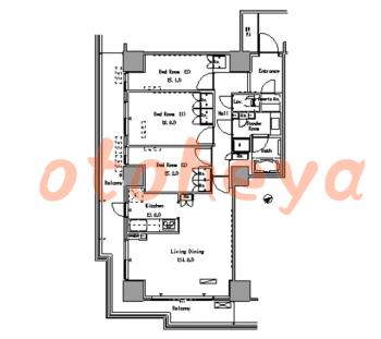 楽器可の賃貸物件 3 LDK 38.8万円の図面１