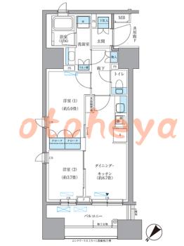 楽器可の賃貸物件 2 DK 24万円の図面１