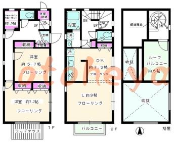 楽器可の賃貸物件 2 LDK 21万円の図面１