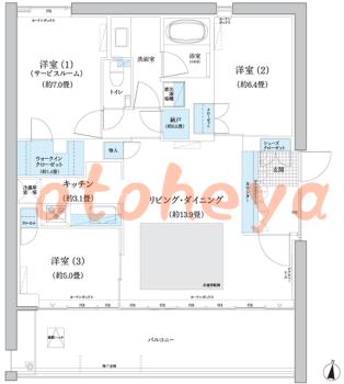 防音室のある楽器可 賃貸物件 3 LDK 29.4万円の図面１