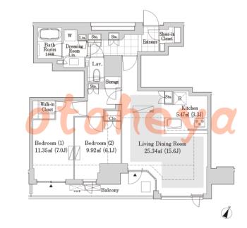 楽器可の賃貸物件 2 LDK 50万円の図面１