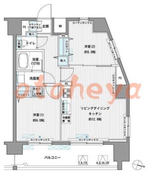 グランドピアノ可の賃貸物件 2 LDK 17.2万円の図面１