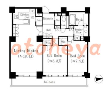楽器可の賃貸物件 2 LDK 44.4万円の図面１